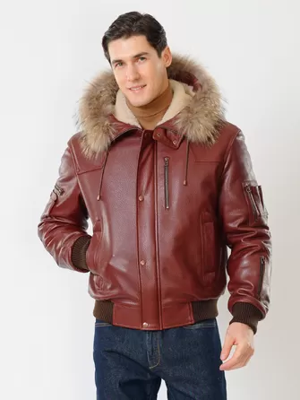 Кожаная мужская куртка аляска утепленная с мехом енота 509-0
