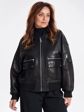 Короткая женская кожаная куртка бомбер премиум класса 3064-0