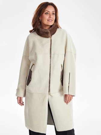 Женское пальто из овчины с воротником из меха норки премиум класса 2022-0