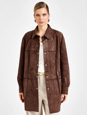 Коричневая женская замшевая куртка премиум класса 3108з-1