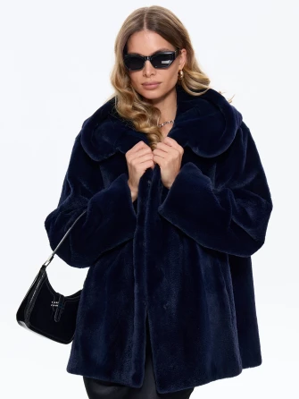 Синяя женская норковая шуба с капюшоном Жанет-0
