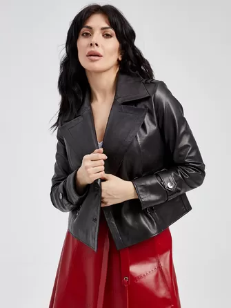 Кожаный двубортный пиджак женский 3014-1
