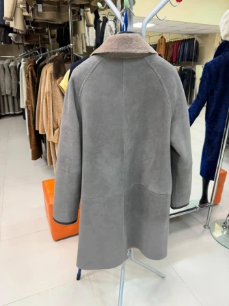 Серая женская дубленка косуха 2069-1