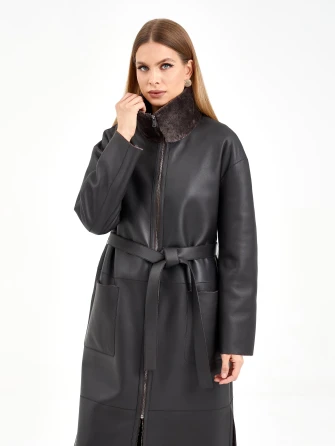 Коричневая длинная женская дубленка 2071-0