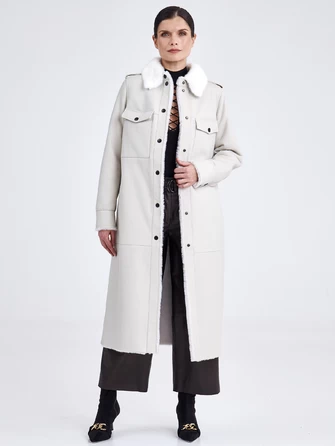 Женское пальто рубашка с воротником из меха норки премиум класса 2016-1