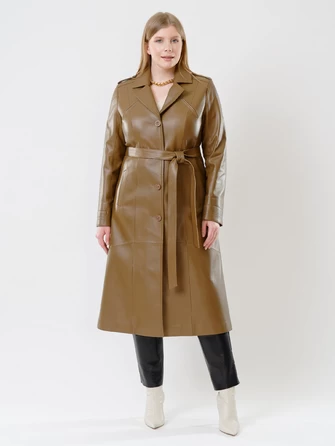 Классическое кожаное женское пальто на поясе премиум класса 3010-0