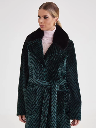 Двустороннее женское пальто с воротником из мехом норки премиум класса 2003-1