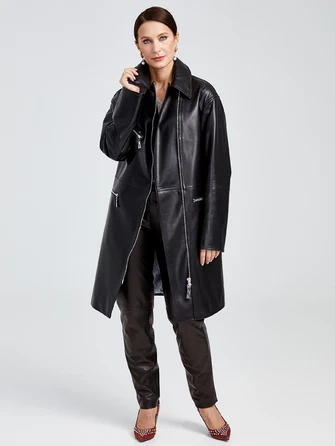 Кожаное женское пальто косуха оверсайз премиум класса 3015-1